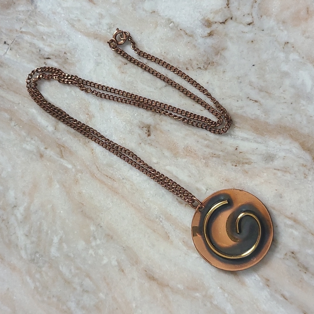 Vintage Mid Century Copper Tone Swirl Necklace - Picture 1 of 5